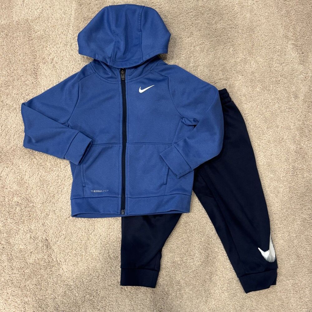 Nike Toddler Boys 2Pc Jogger Set Therma-Fit Blue Hoodie Outfit Set 4T